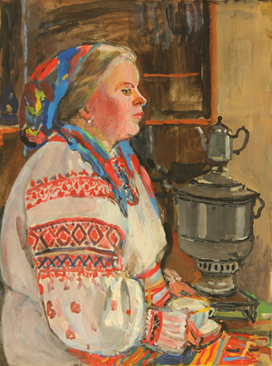 By the Samovar, 1950s (tempera on paper)