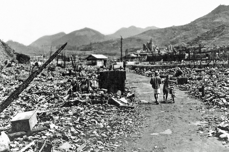 Nagasaki in ruins, Japan, 1945 (b/w photo)