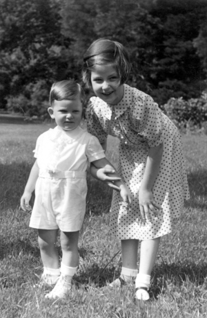 Crown Prince Simeon and Princess Marie Louise of Bulgaria (b/w photo)