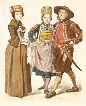Fashion in Switzerland, 18th century (copper plate print)