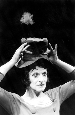 French Mime Marcel Marceau on Stage in Paris March 21, 1972 (b/w photo)
