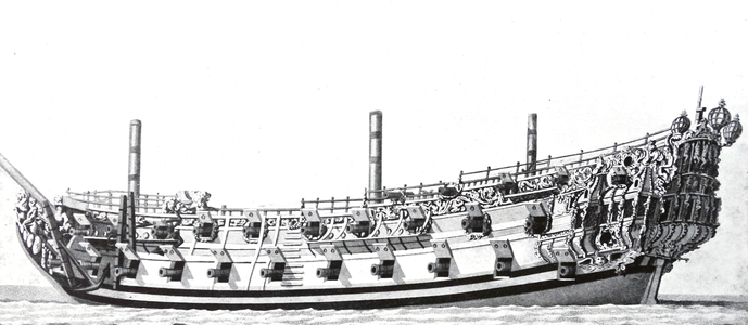 An English fourth-rate of about 54 Guns (aquatint)