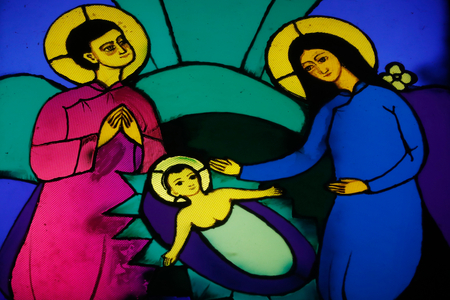 Saint Joseph Cathedral,  Stained glass window, The nativity,  Lang Son, Vietnam. (photo)