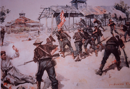 Spanish-American War 1898, US African-American troops capture blockhouse at San Juan in Cuba, 1898 (w/c on paper)