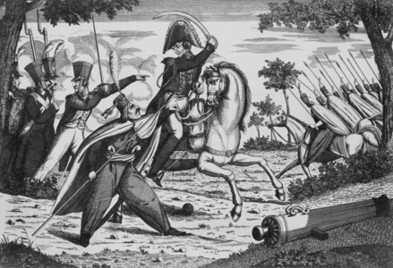 Champaubert battle on february 10, 1814 when napoleonic army defeated russian army, anonymous engraving