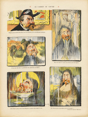The Guardian of the Louvre, from 'Le Rire', 20 November 1909 (colour litho)