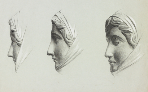 Three profiles after antique sculpture (pencil & chalk with white heightening on paper)