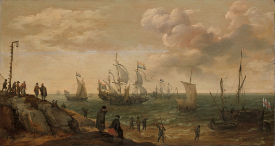 Ships off a Coast, 1628 (oil on panel)