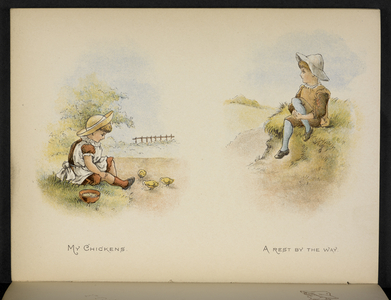 My chickens. A rest by the way.The Holiday Painting Book. Constance Haslewood.London, 1890