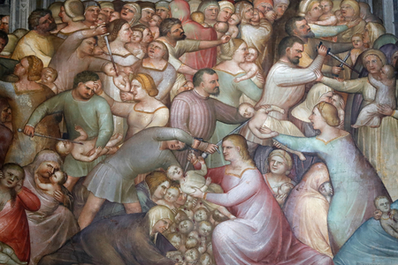 The Padua Baptistery. Ceilling frescoes  14th century by Giusto de Menabuoi. Massacre of the Innocents.  Padua. Italy.  (photo)
