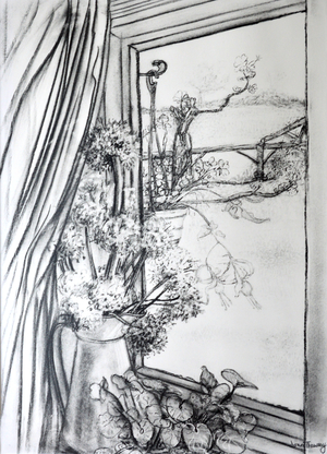 View through the Cottage Window, 1970 (charcoal)