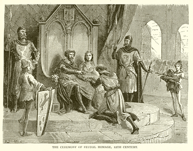 The Ceremony of Feudal Homage, 12th Century (engraving)