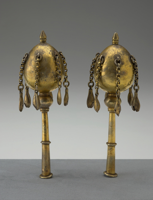 Pair of Torah Finials, late 19th-early 20th century (Brass: repoussé, chased, cast, gilded)