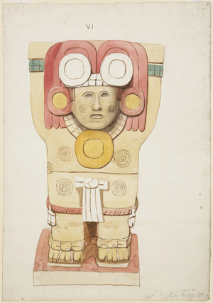 Caryatid from the outer chamber, Temple A, ball court, Chichen Itza, Mexico (w/c)