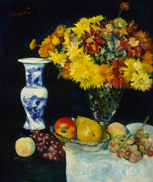 Flowers in a Vase and Fruit, c.1897-1931 (oil on canvas) 