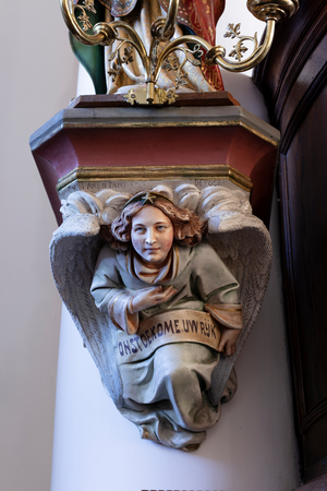 Interior view, statue of Saint Joseph with Child, detail the plinth