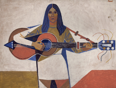 Female Guitarist (oil on board)