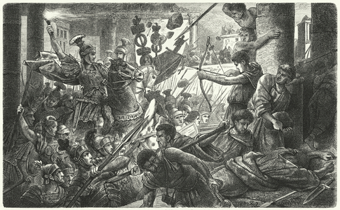 Sulla enters Rome with his army, 88 BC (engraving)