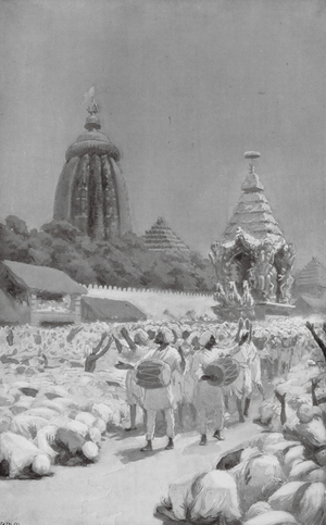 Worshippers Prostrating themselves before the Famous Car at the Festival of Jagannath (litho)