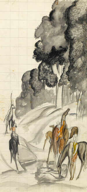 Women out Riding, c.1925 (pencil with watercolour on paper)