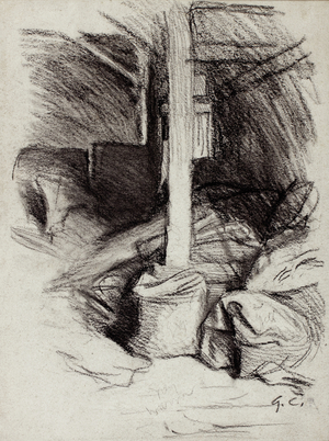 Barn interior (charcoal on paper)