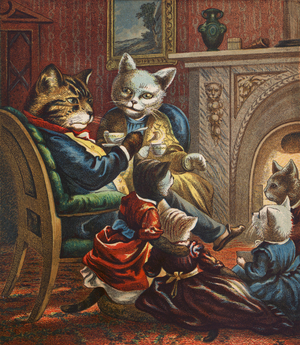 Pussy's five o'clock tea (colour litho)