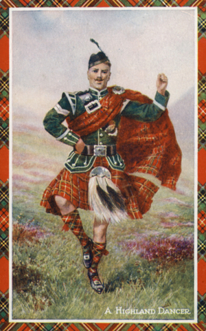 A Highland Dancer (colour litho)