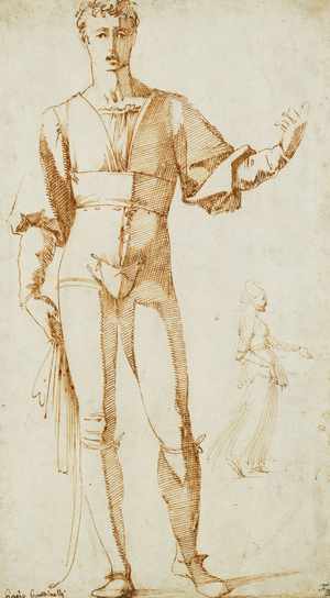 A Standing Youth, and Studies of a Woman, Her Left Arm Outstretched, (pen and brown ink)