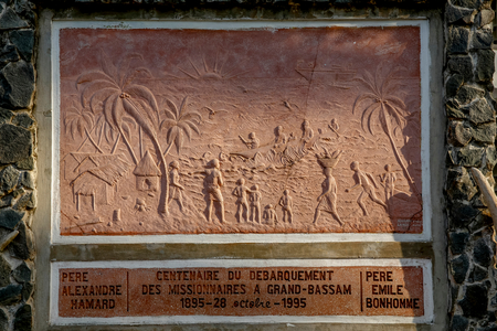 Relief commemorating the arrival of catholic missionaries in Grand Bassam, Ivory Coast, 2017 (photo)