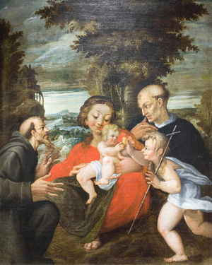 Madonna and Child, St John, St Francis and a Benedictine saint (oil on canvas)