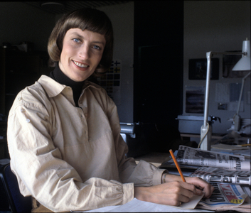 Oslo 19780901 Sports journalist Karen Marie Ellefsen in the Sports Review in NRK …, 1978 (photo)