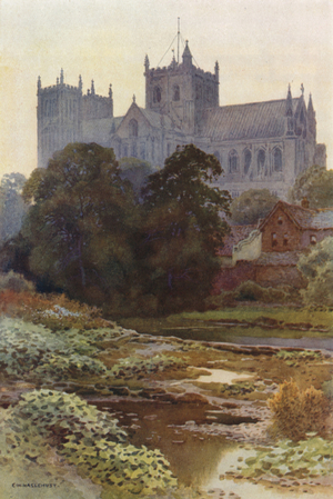 Ripon Minster from the River (colour litho)