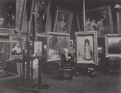 French painter Carolus-Duran in his studio (b/w photo)