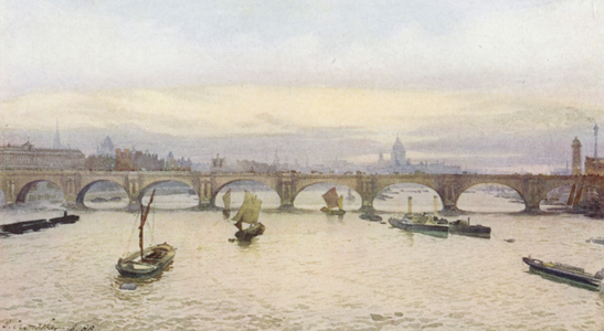 Lost London: Waterloo Bridge from Charing Cross Railway Bridge (colour litho)