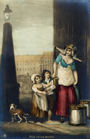 London tradeswoman selling milk 'Milk below, maids!', 1794 (print)