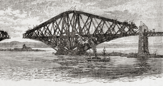 The Forth Bridge, before completion, Scotland. late -19th century. From Great Engineers, published c.1890 (b/w engraving)