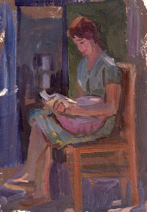 Woman on Chair Reading, 1980 (oil on canvas)