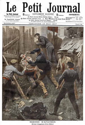 Frontpage of french newspaper "Le Petit Journal" may 19, 1907: a prowler is killing is former attacker in Paris