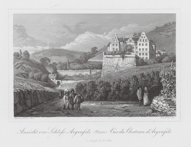 Rein / Rhin / Rhine: Ansicht von Schloss Argenfels; Vue du Chateau d'Argenfels (engraving)