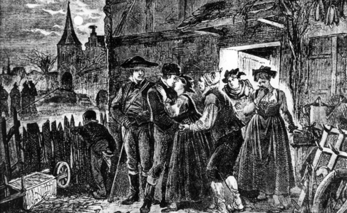 Farewell in Alsace after the Franco-German War, 1871 (engraving) (b/w photo)