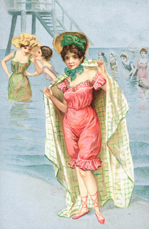 A woman wearing a bathing costume (colour litho)