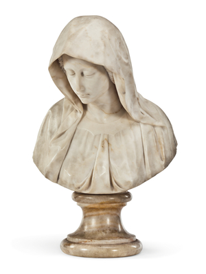 The Sorrowing Virgin (marble on alabaster base)