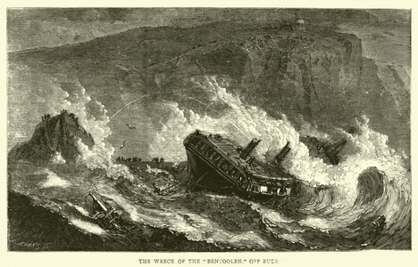 The wreck of the "Bencoolen" off Bude (engraving)