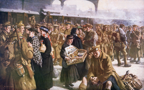 Victoria Station, London, 1916 (colour litho)