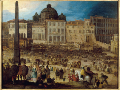View of St. Peter's Square in Rome during the election of Pope Clement VIII in 1592, circa 1600 (oil on copper)