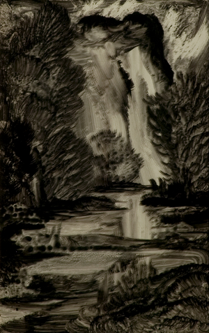 Ilam Tor, Derbyshire (oil on glass)