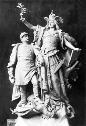 Otto von Bismarck and Germania (b/w photo)