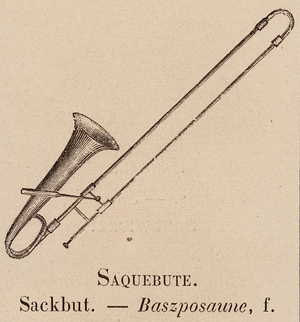 Le Vocabulaire Illustre: Saquebute; Sackbut; Baszposaune (engraving)