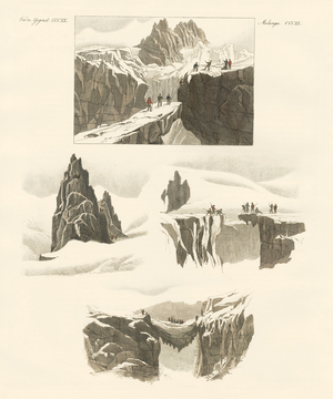 Concerning the ascent of Mount Blanc (coloured engraving)
