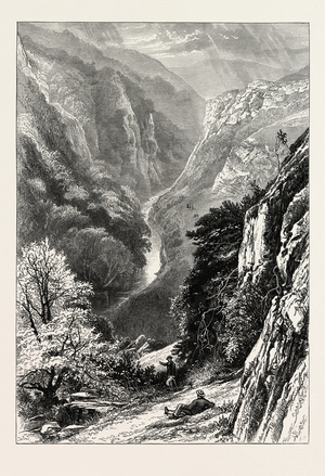In Dove Dale, UK, 19th Century Engraving